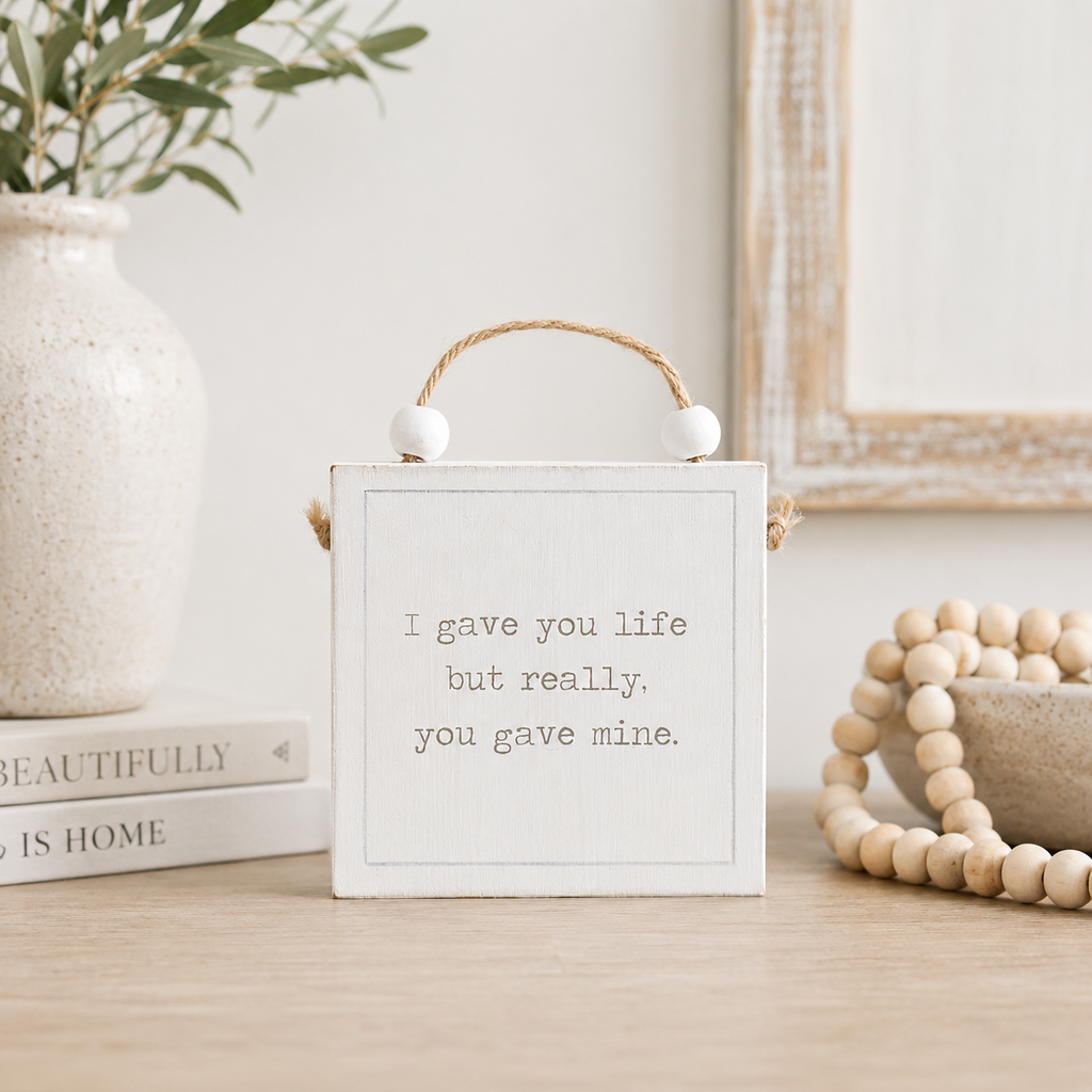 4" Reversible Wood Hanging Sign - Motherhood | White and Black
