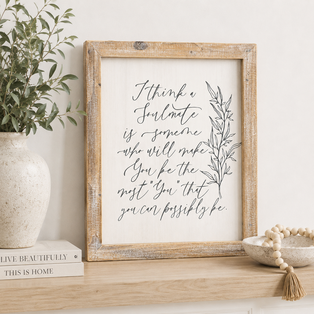 16" x 19" Reversible Wood Framed Sign - Soulmate | White and Grey