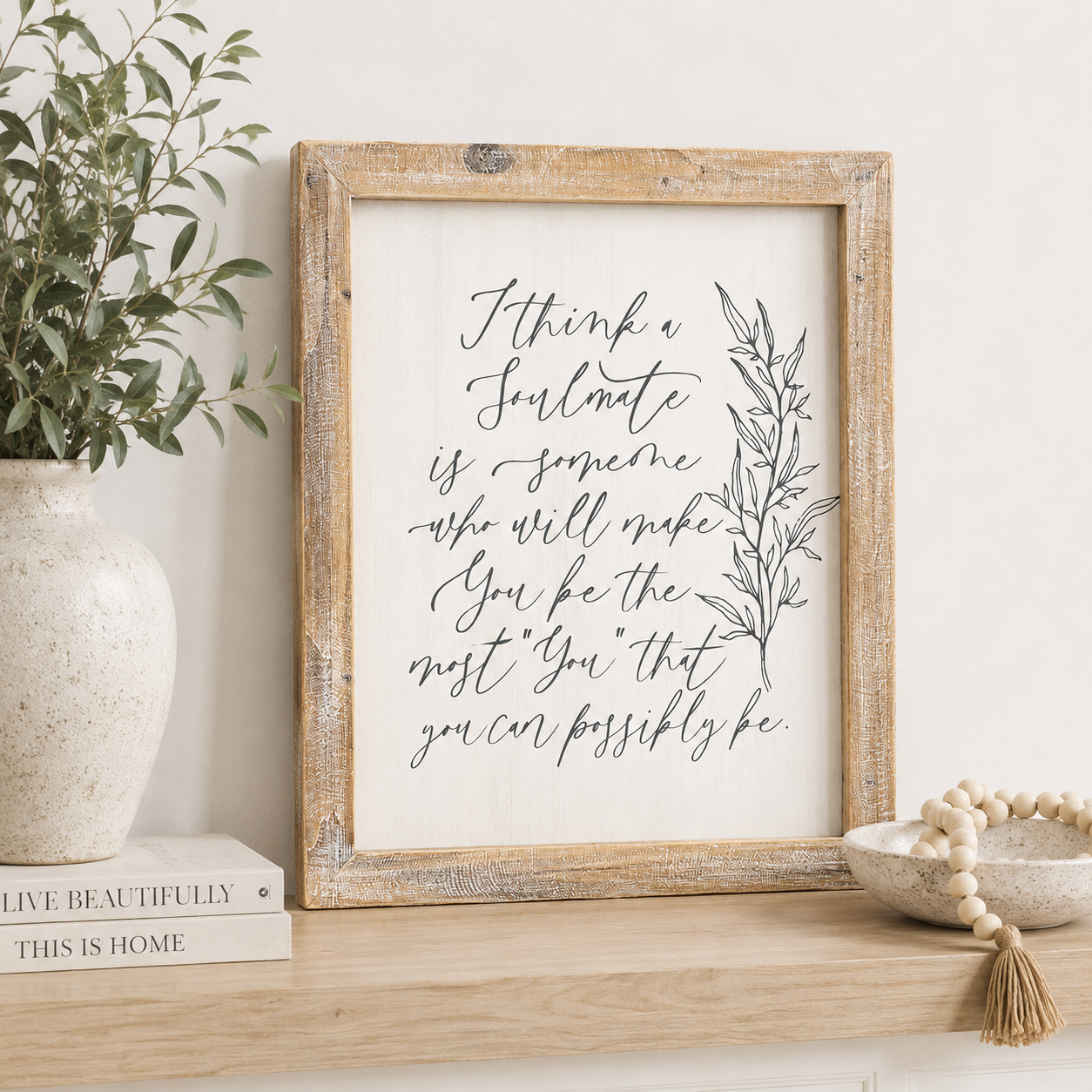 16" x 19" Reversible Wood Framed Sign - Soulmate | White and Grey