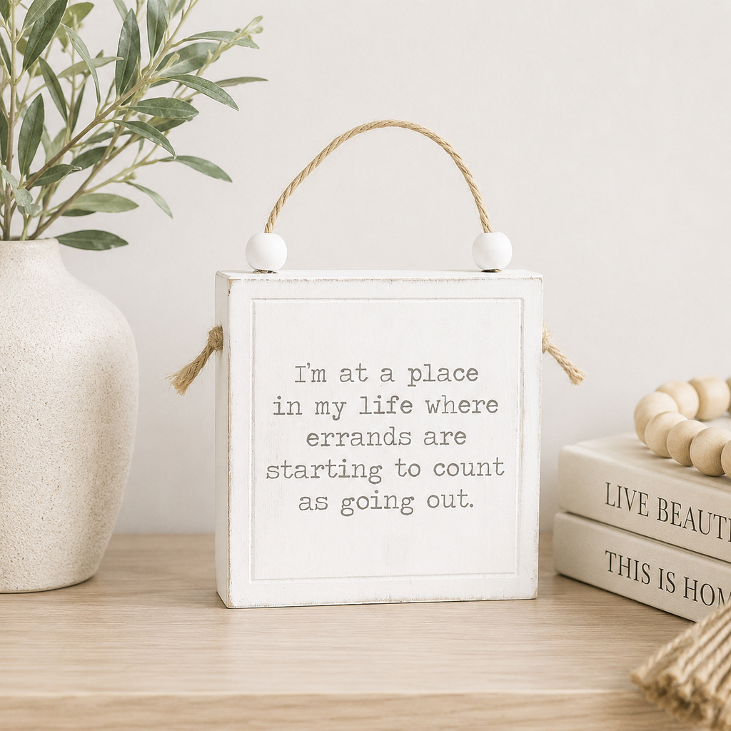 4" Reversible Wood Hanging Sign - Slow and Errands | White and Black