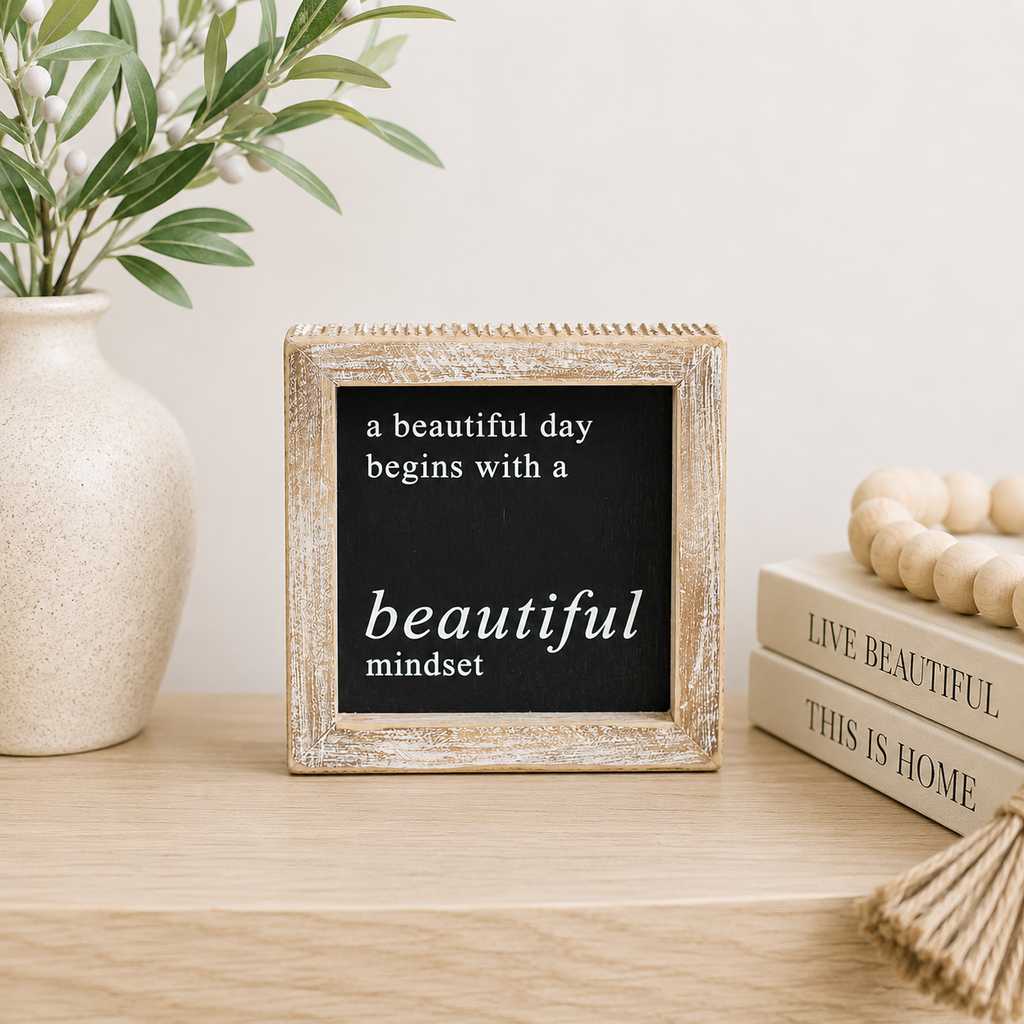 5" Reversible Wood Framed Sign - Beautiful | Black and White
