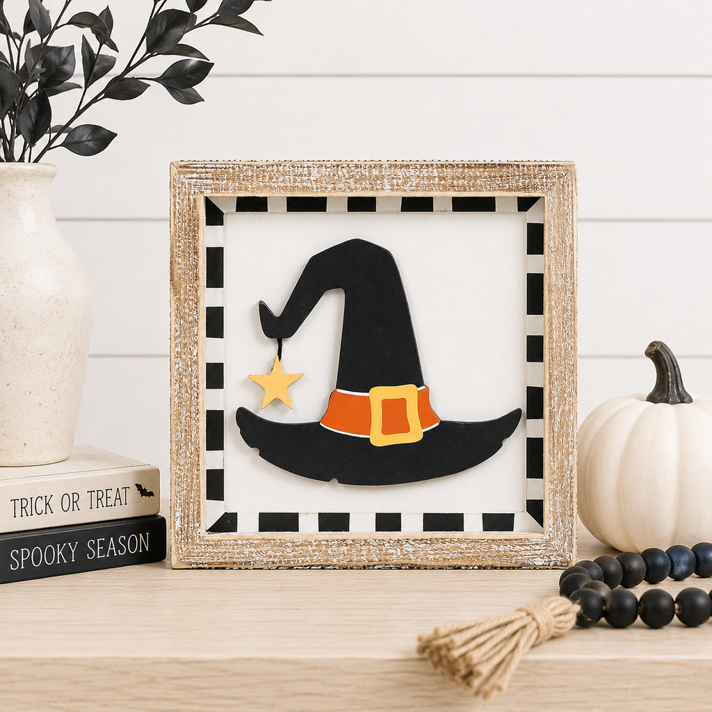7" Reversible Wood Frame Sign - Hat and Thankful | Multicolor | Pumpkins and Sweets Collection