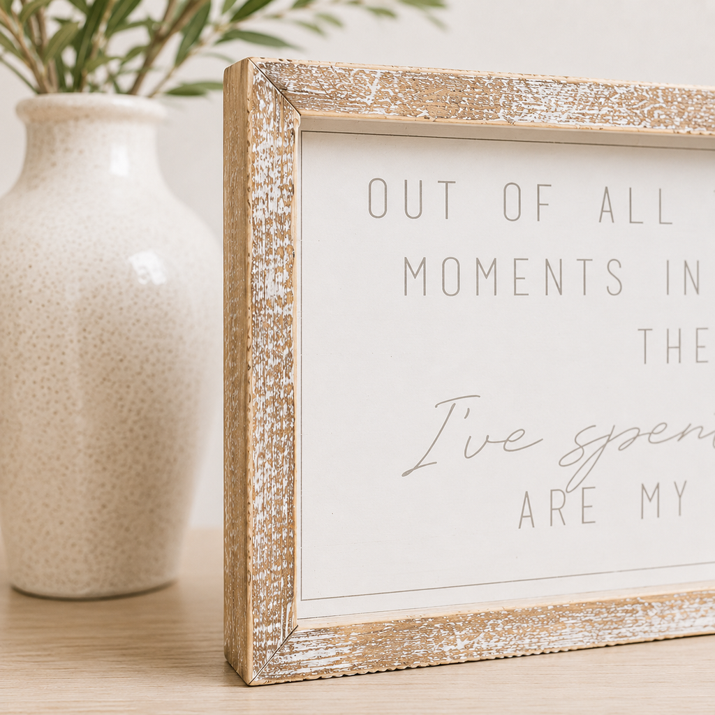 15" x 8" Wood Framed Sign - Favorite Moments | White and Grey