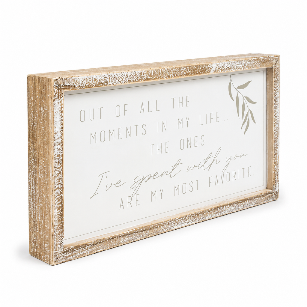 15" x 8" Wood Framed Sign - Favorite Moments | White and Grey