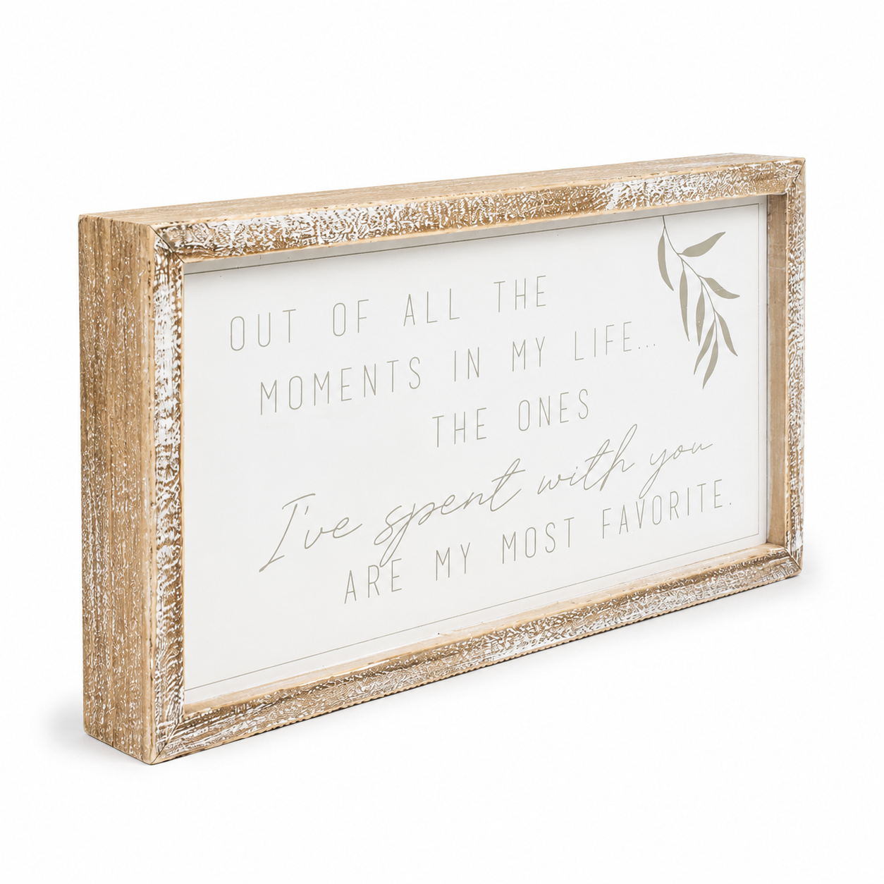 15" x 8" Wood Framed Sign - Favorite Moments | White and Grey