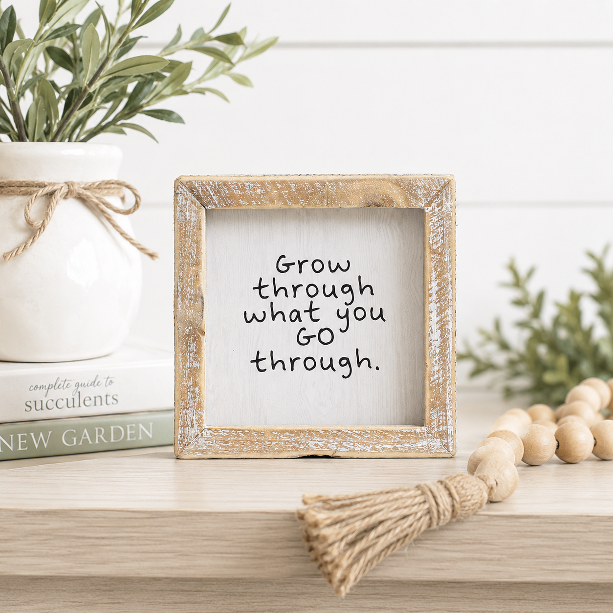 5" Reversible Wood Framed Sign - Grow Through | Multicolor