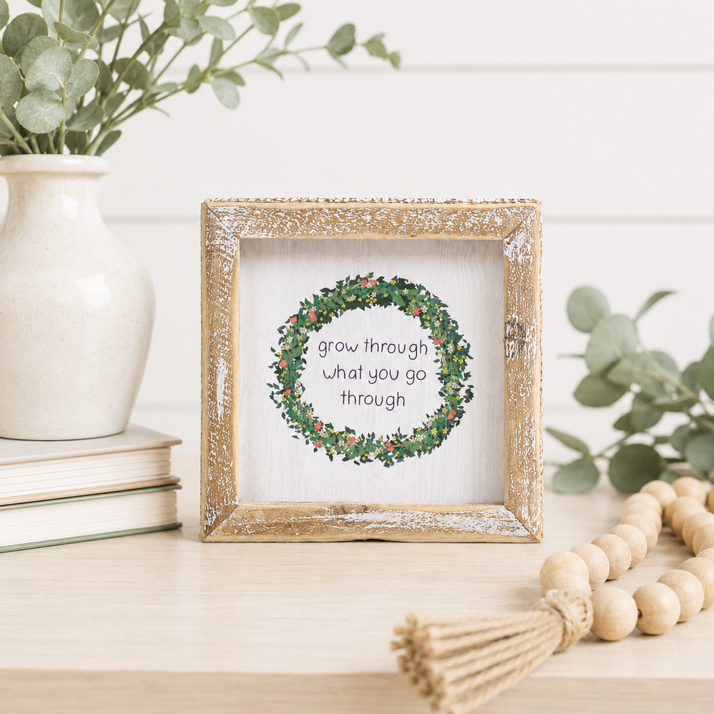 5" Reversible Wood Framed Sign - Grow Through | Multicolor