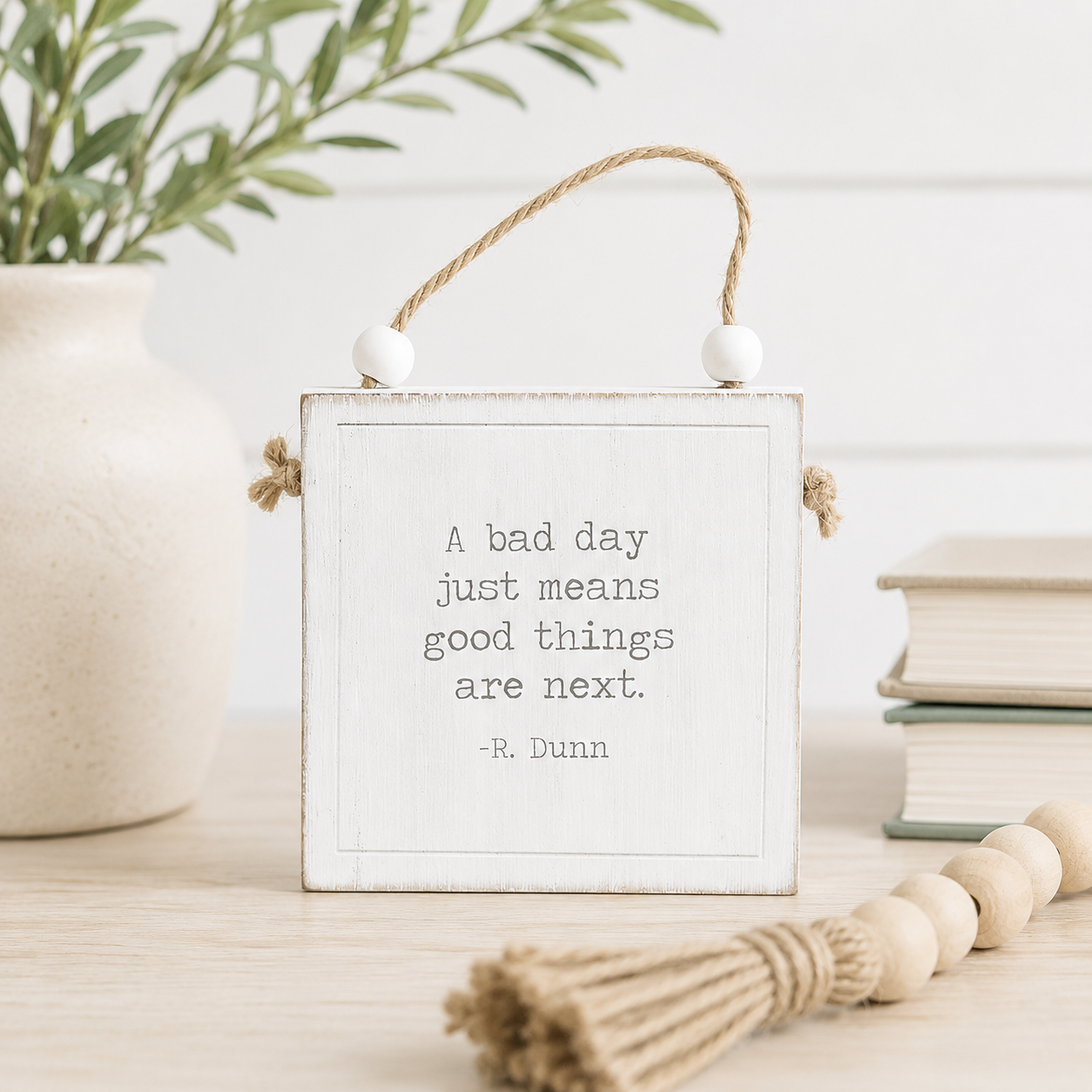 4" Reversible Wood Hanging Sign - Dramatic and Good | White and Black