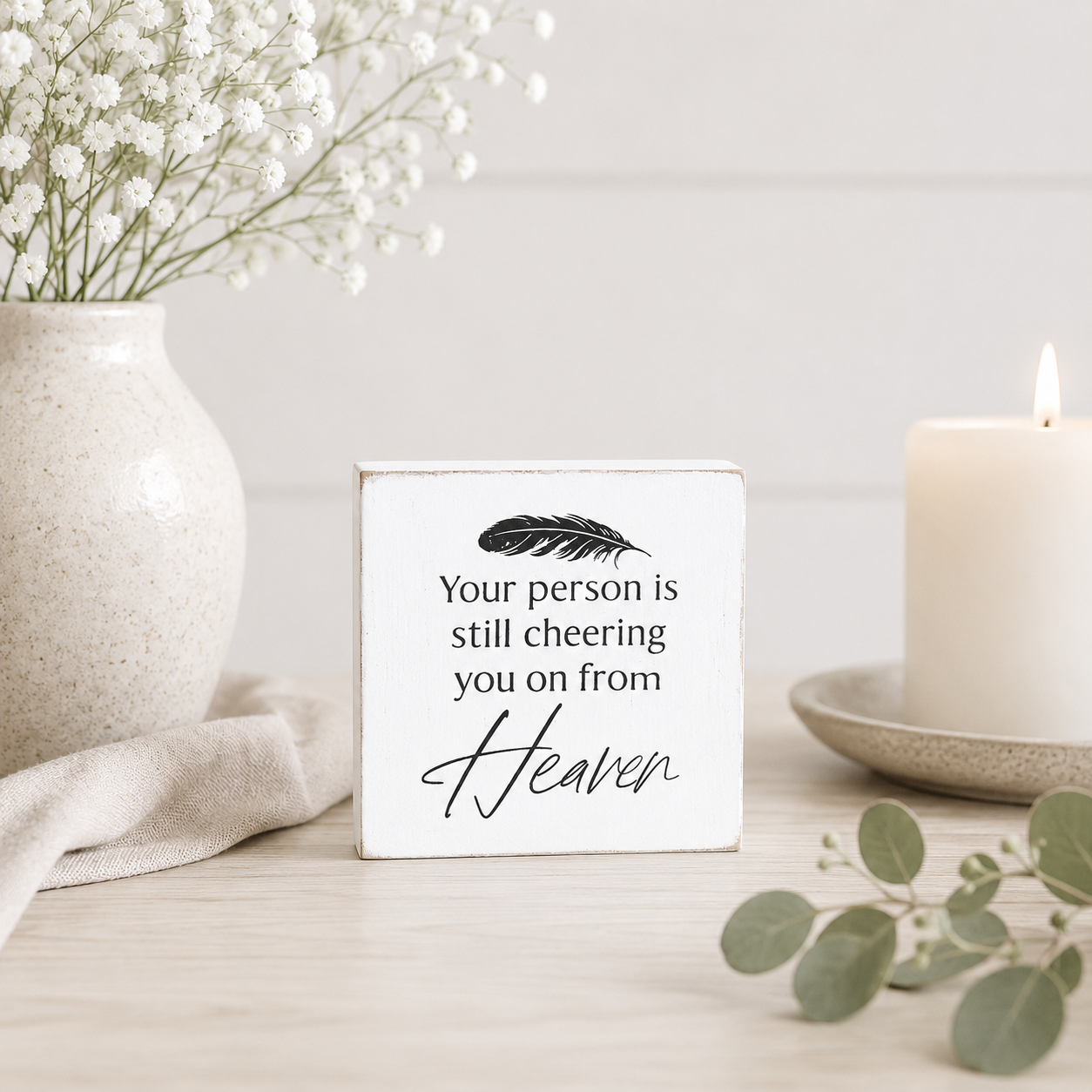 3" x 3" Wood Block Sign - Cheering You On | White and Black | Remember When Collection
