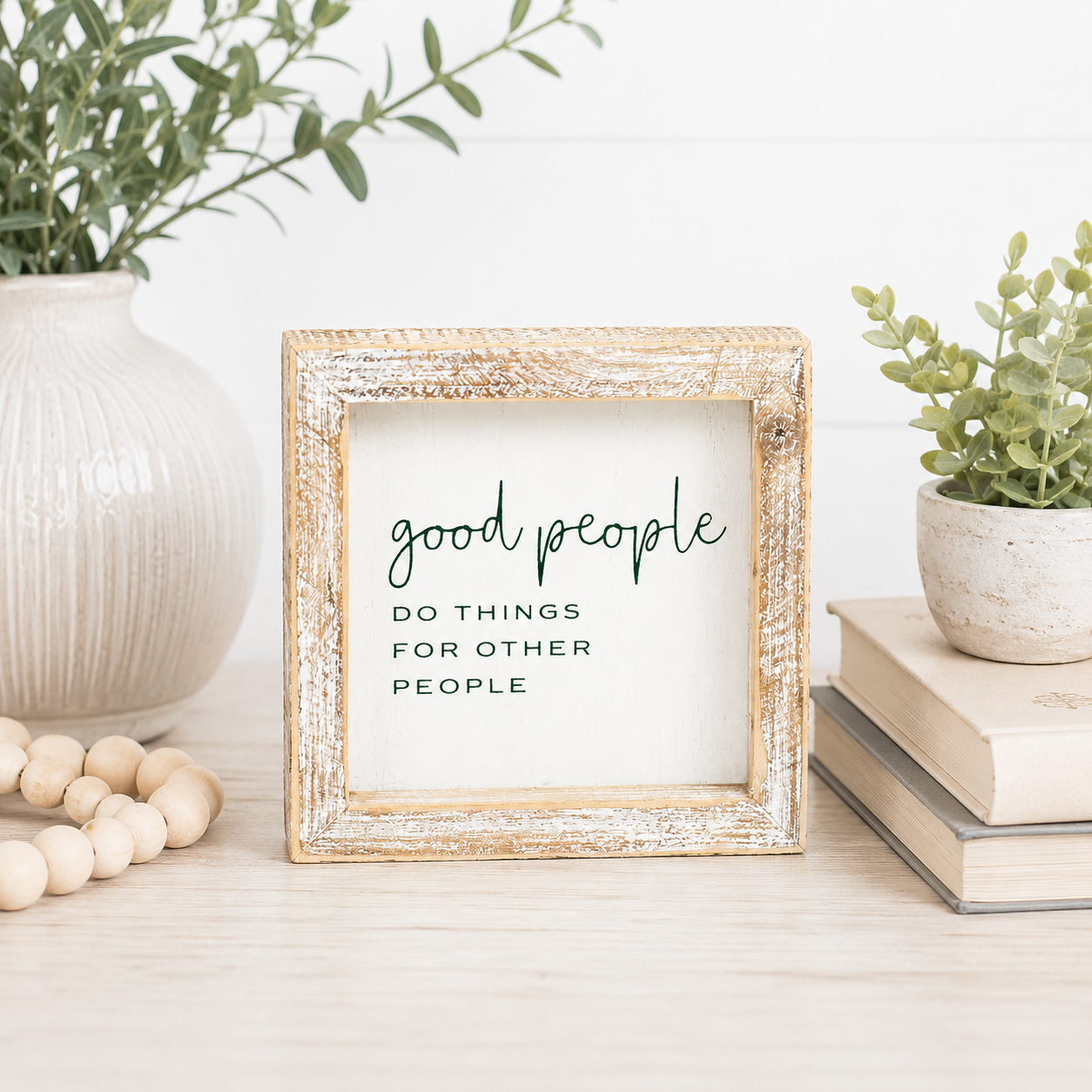 5" Wood Framed Sign - Good People | White and Black