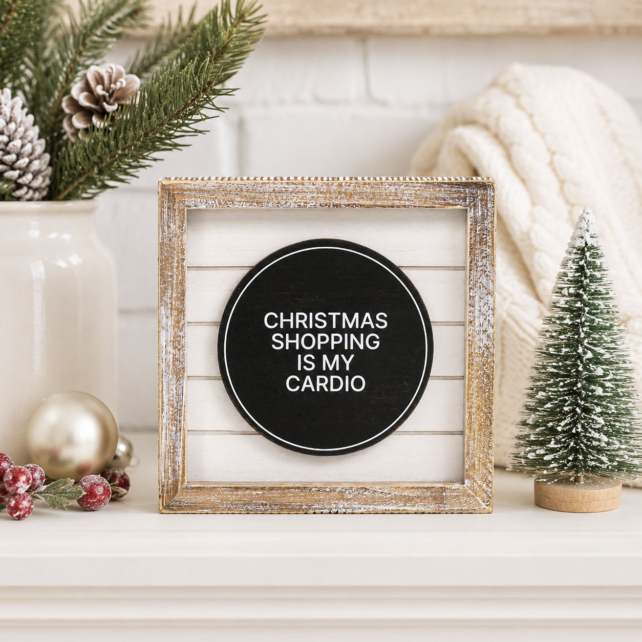 6" Reversible Wood Framed Sign - No Excuses and Christmas Cardio | White and Black