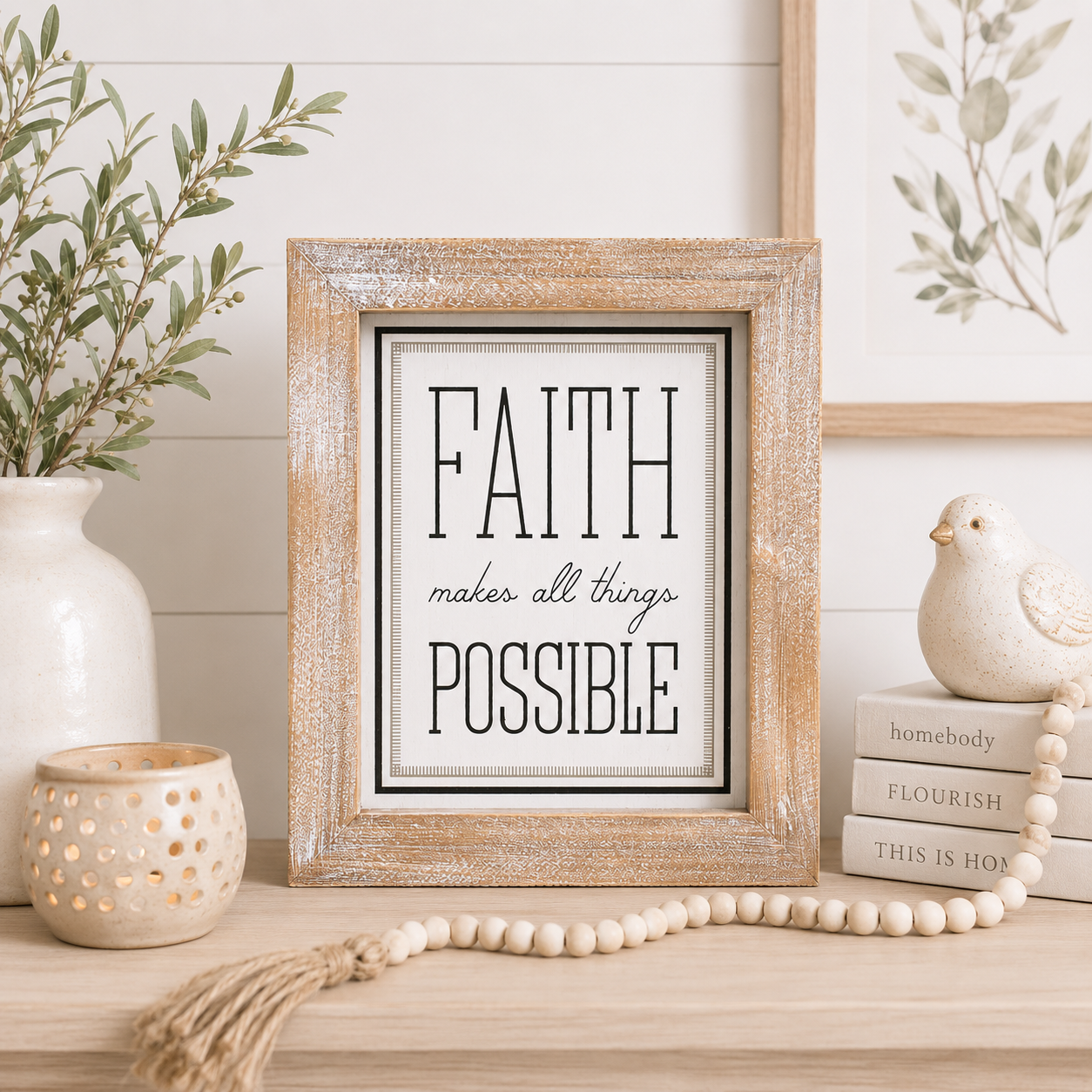 10" x 12" Reversible Wood Framed Sign - Faith and Glory | Black, White and Grey