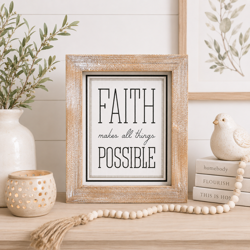 10" x 12" Reversible Wood Framed Sign - Faith and Glory | Black, White and Grey