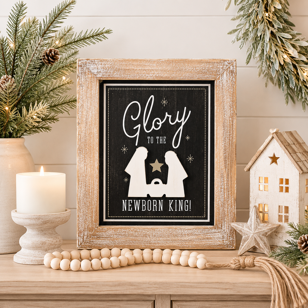 10" x 12" Reversible Wood Framed Sign - Faith and Glory | Black, White and Grey