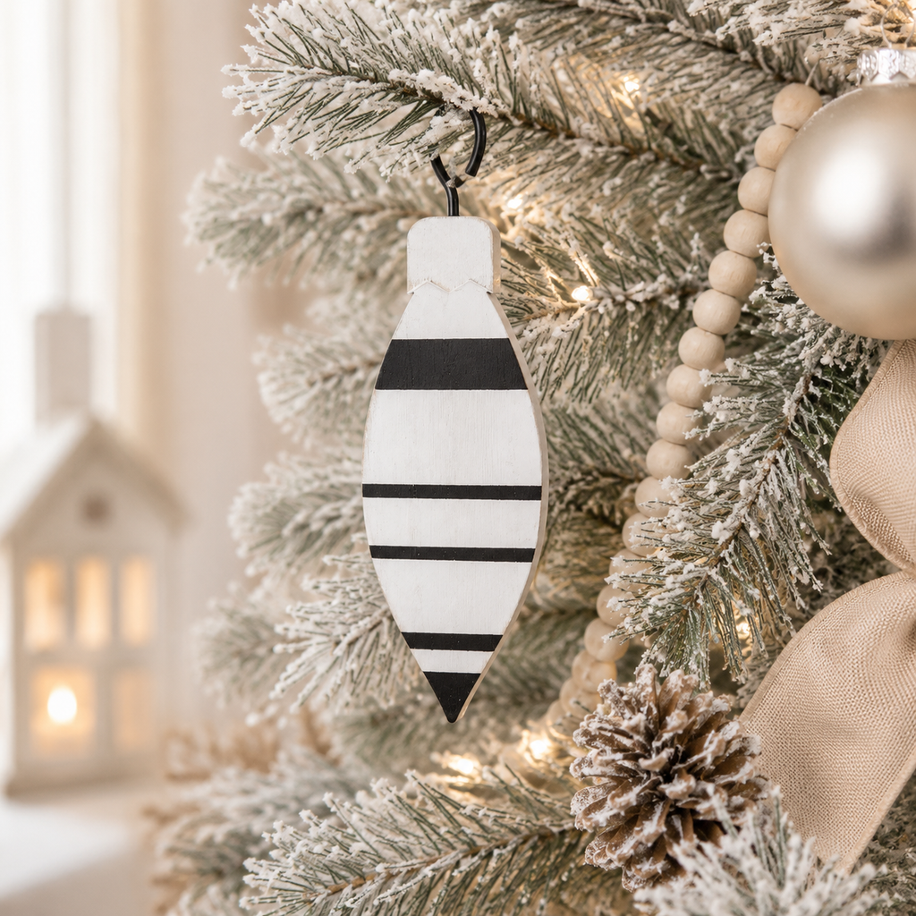 6" Reversible Wood Teardrop Ornament - Black and White