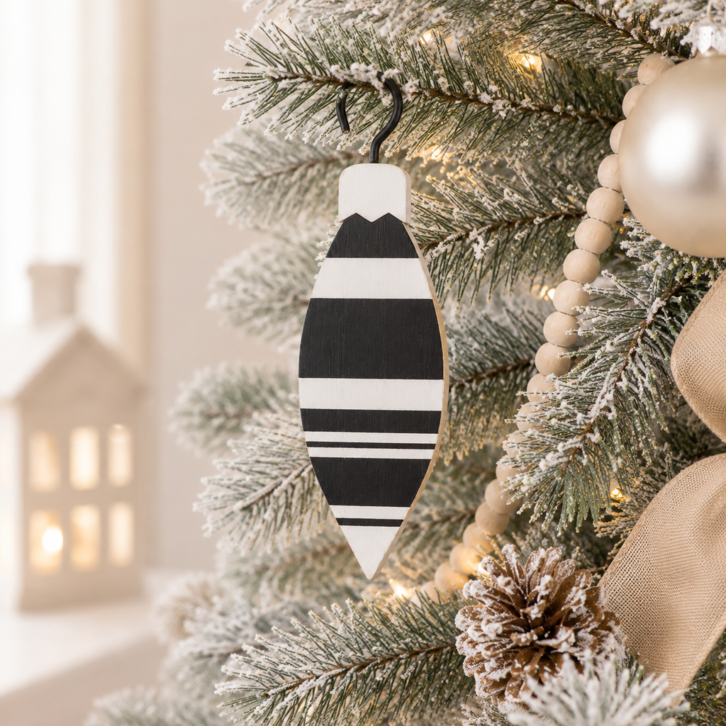 6" Reversible Wood Teardrop Ornament - Black and White