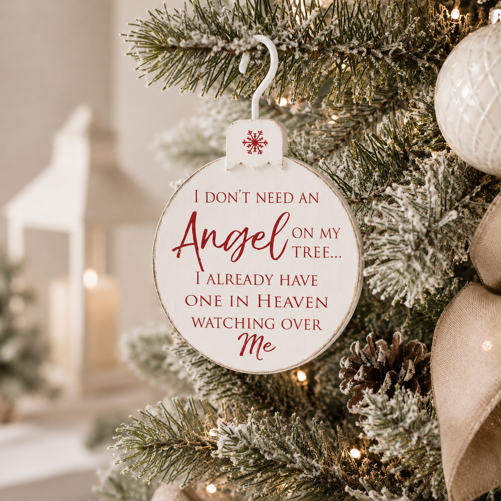 5" Wood Ornament - Angel in Heaven | Red and White