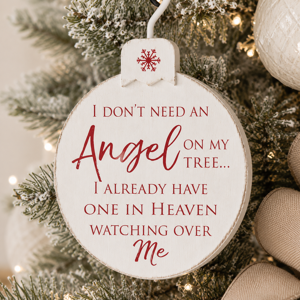 5" Wood Ornament - Angel in Heaven | Red and White