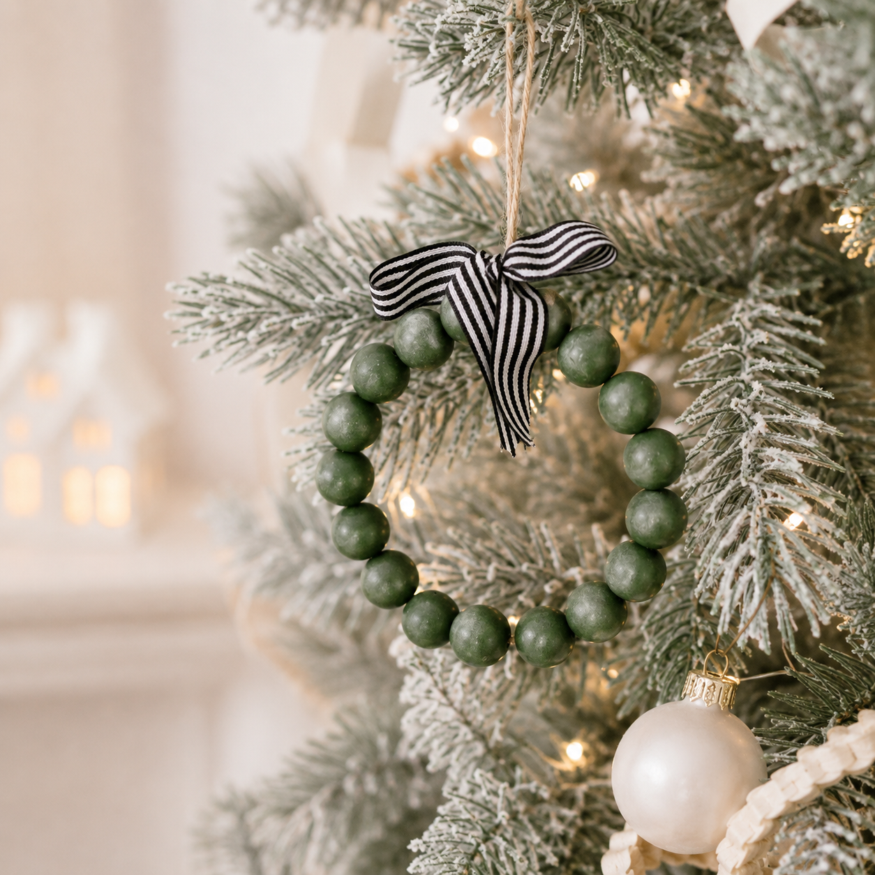 7" Wood Bead Ornament - Wreath | Multicolor