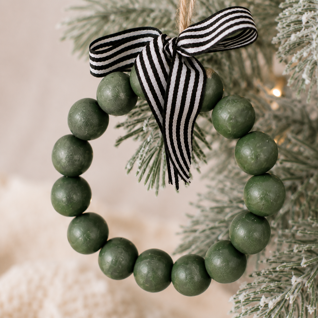 7" Wood Bead Ornament - Wreath | Multicolor