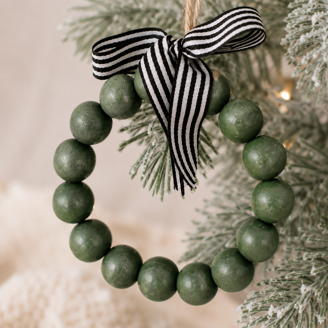 7" Wood Bead Ornament - Wreath | Multicolor