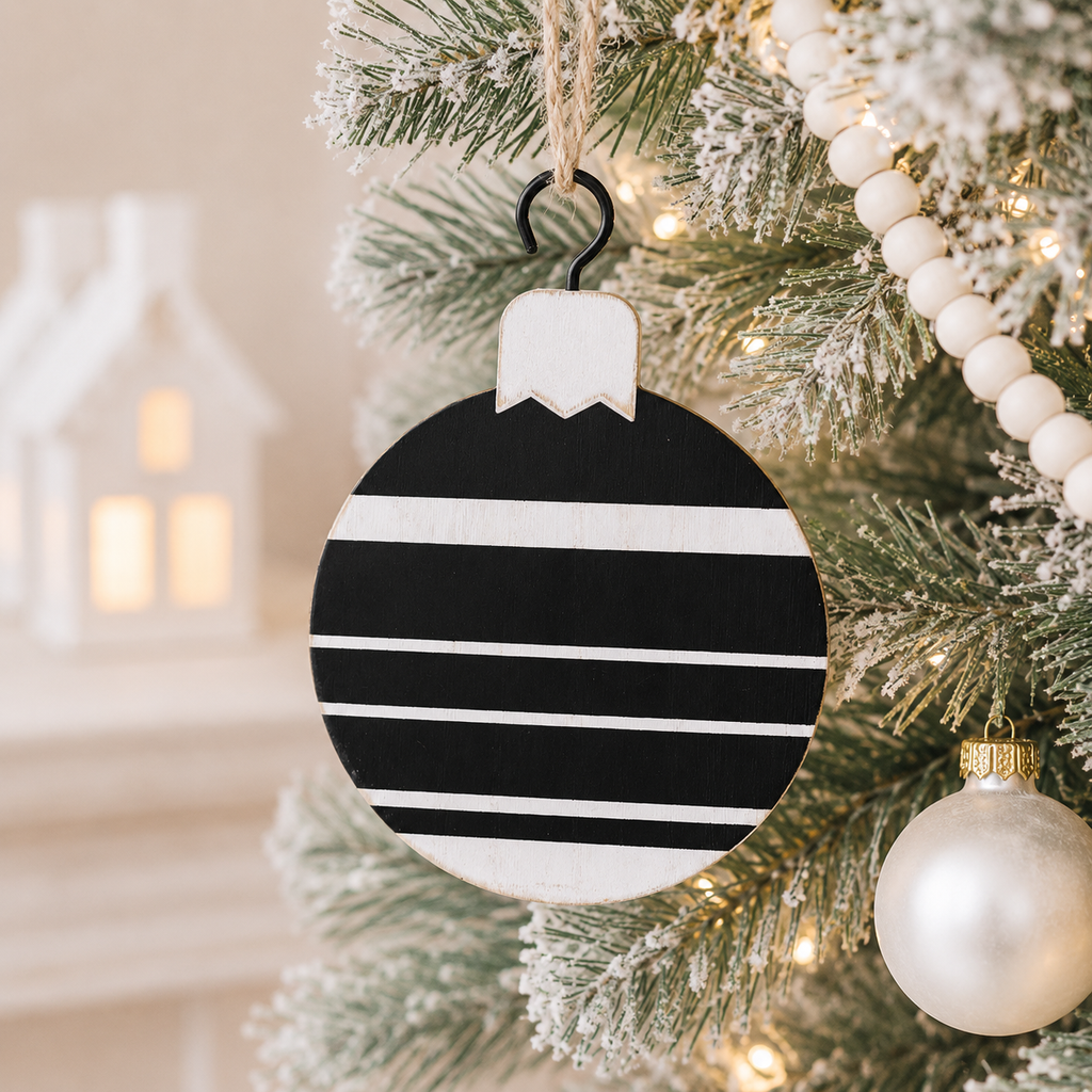 5" Reversible Wood Ornament - Stripe | White and Black