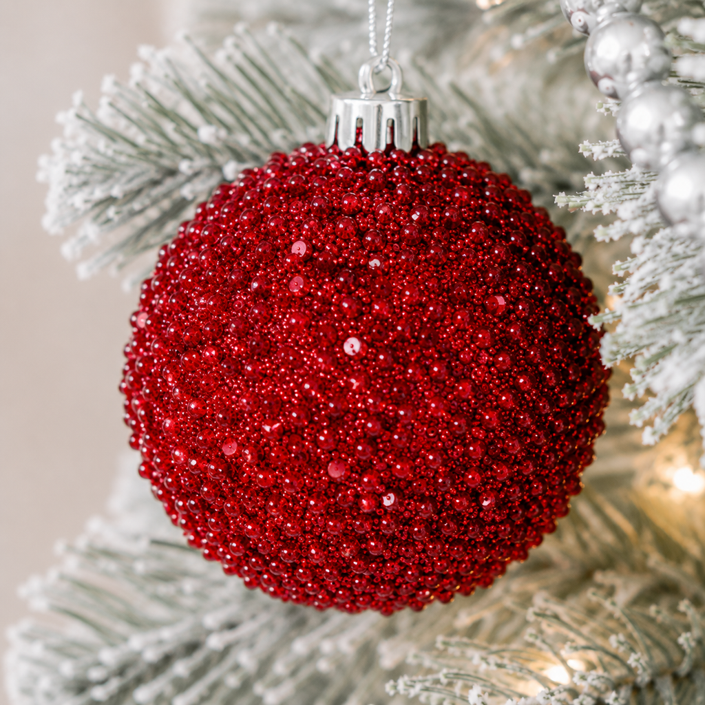 4" Jewel Ball Ornament - Red
