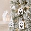 Wood Ornament Set of 4 - Village | White | Sizes 7", 5", 3.75" and 2.5"
