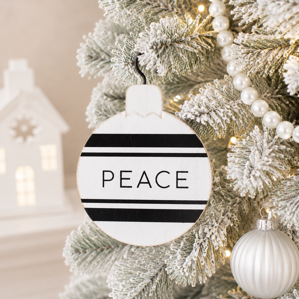5" Reversible Wood Ornament - Peace and Stripes | White and Black