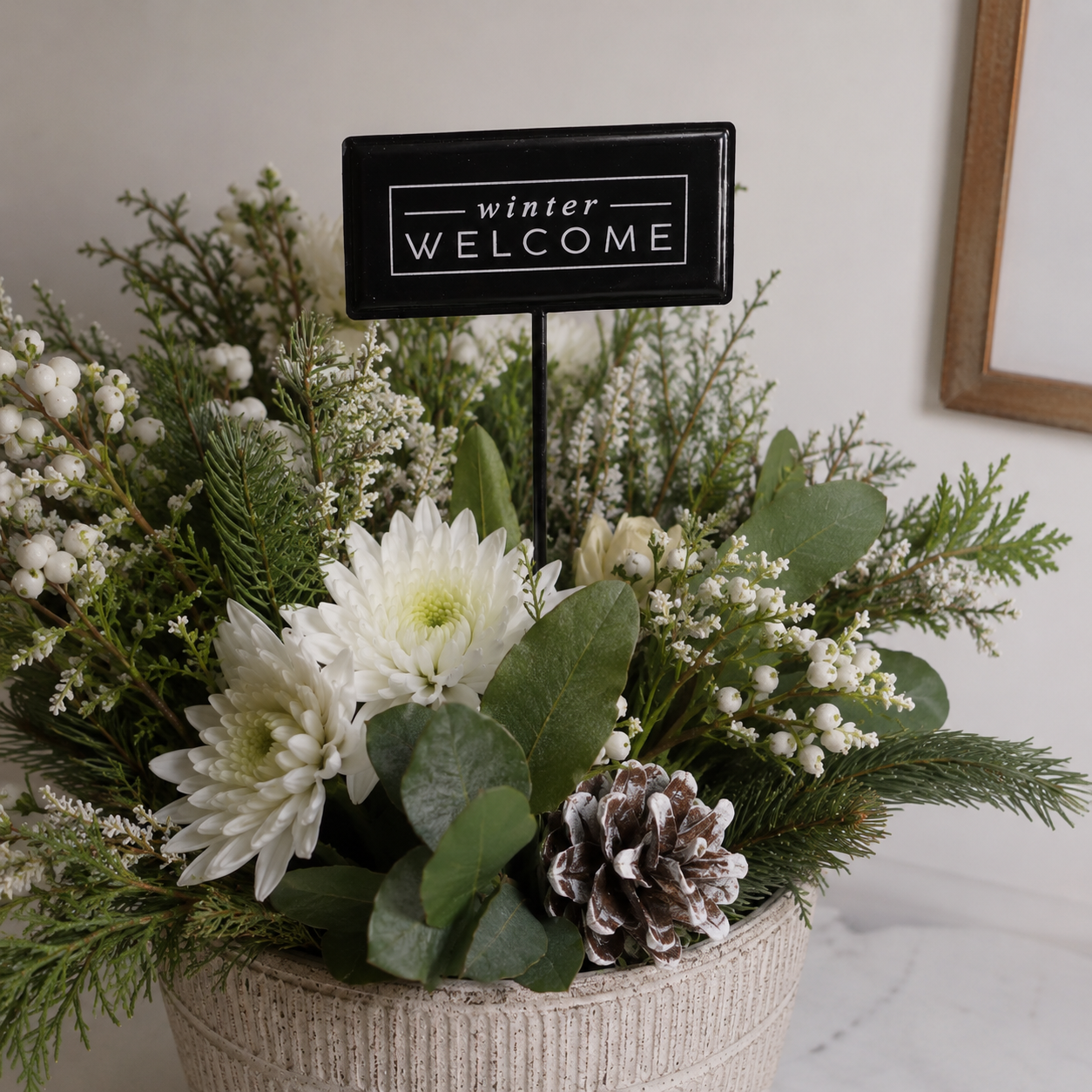 6" Metal Stake Sign - Winter Welcome | Black and White