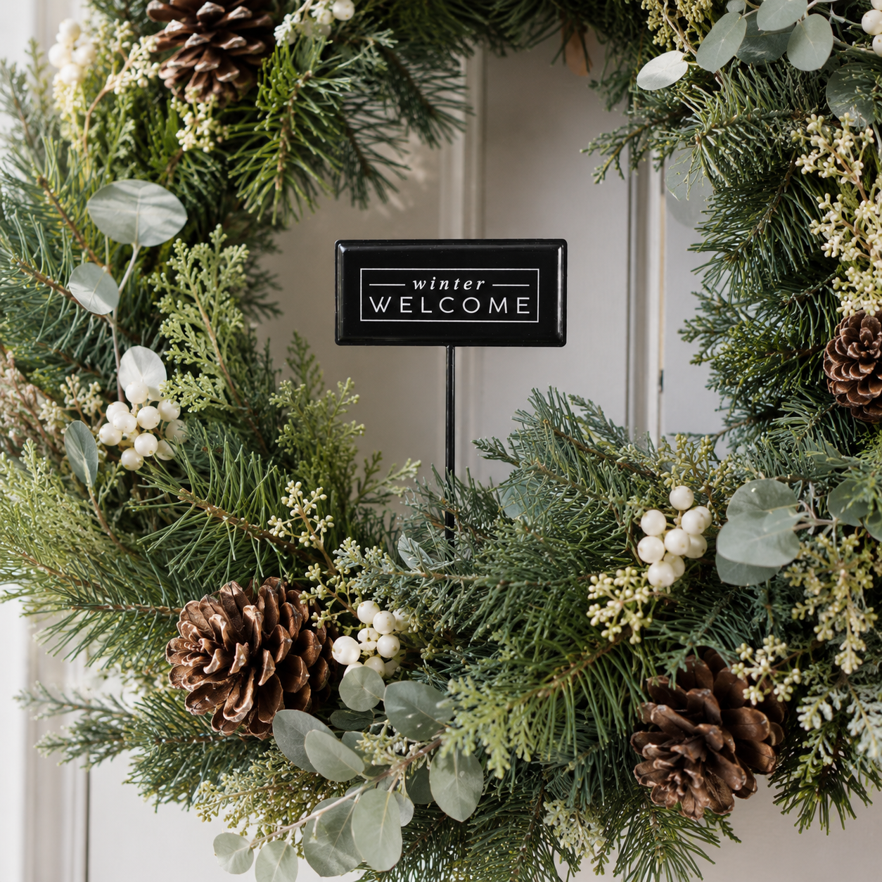 6" Metal Stake Sign - Winter Welcome | Black and White