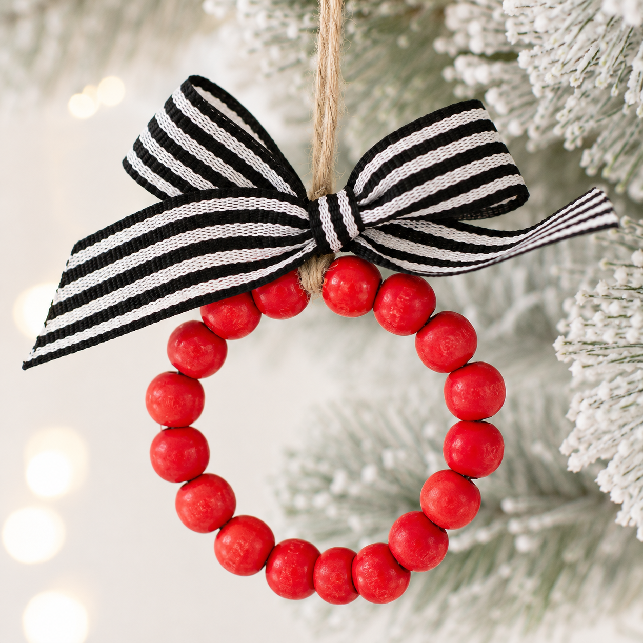 4" Wood Bead Ornament - Wreath | Multicolor