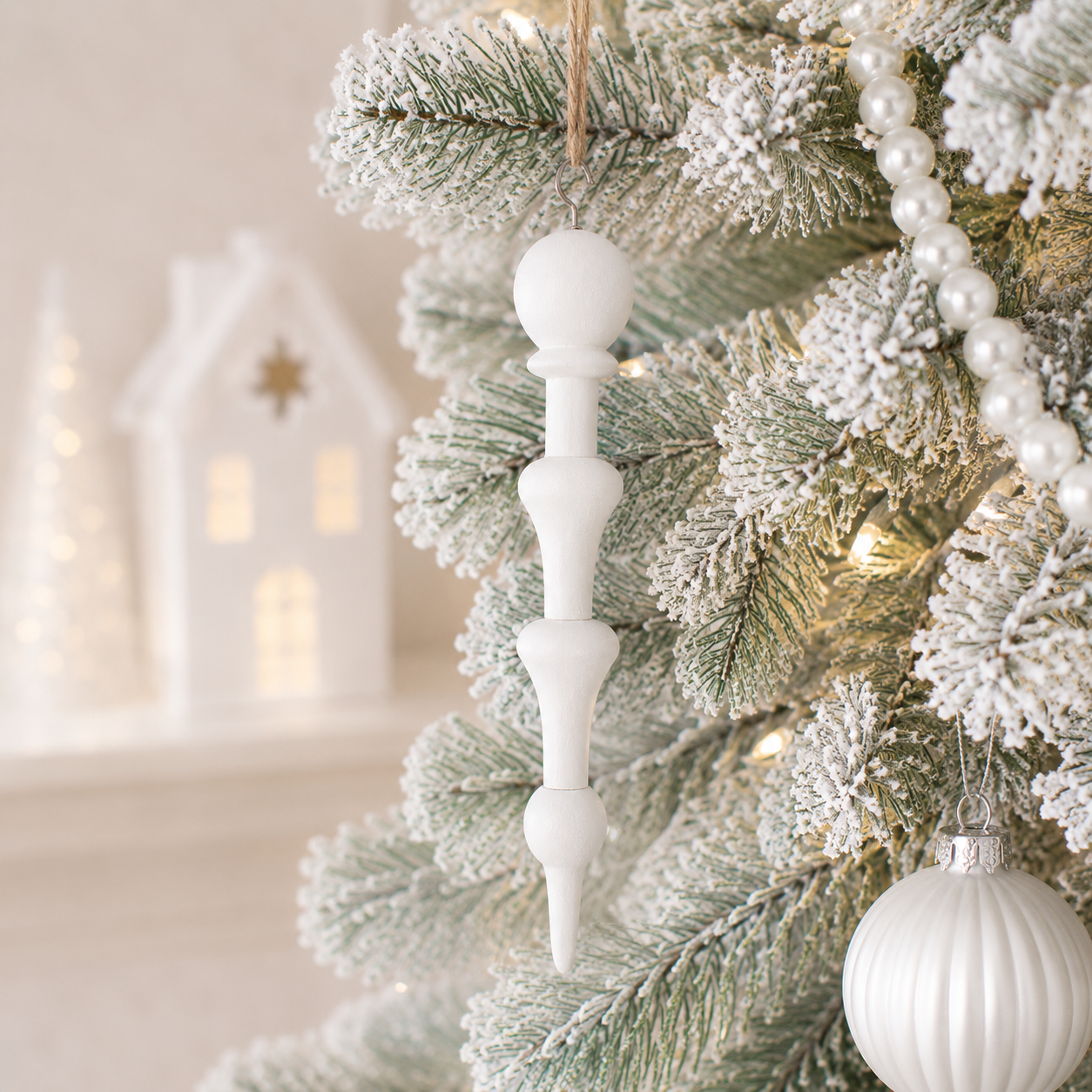 14" Wood Ornament - Icicle | White