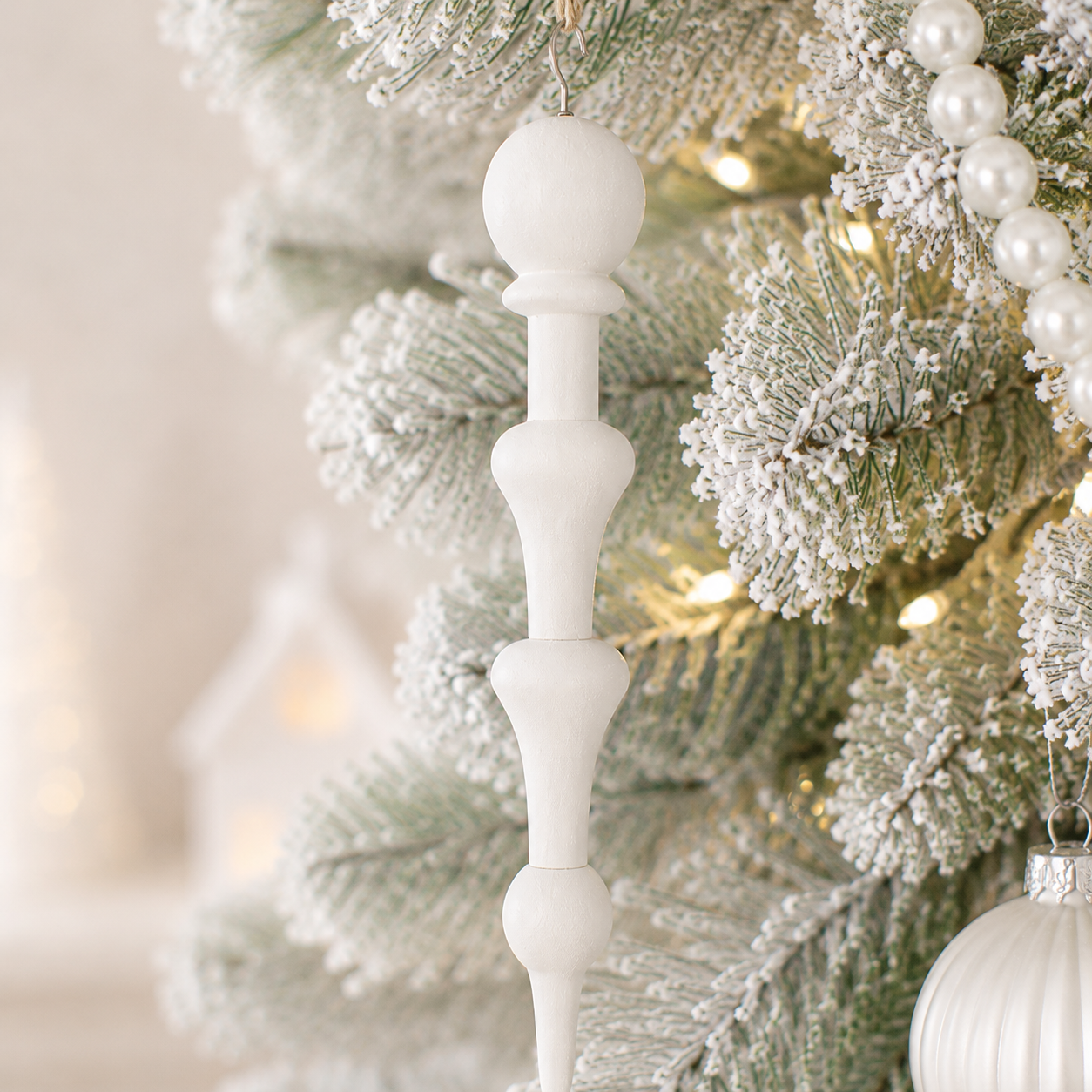 14" Wood Ornament - Icicle | White