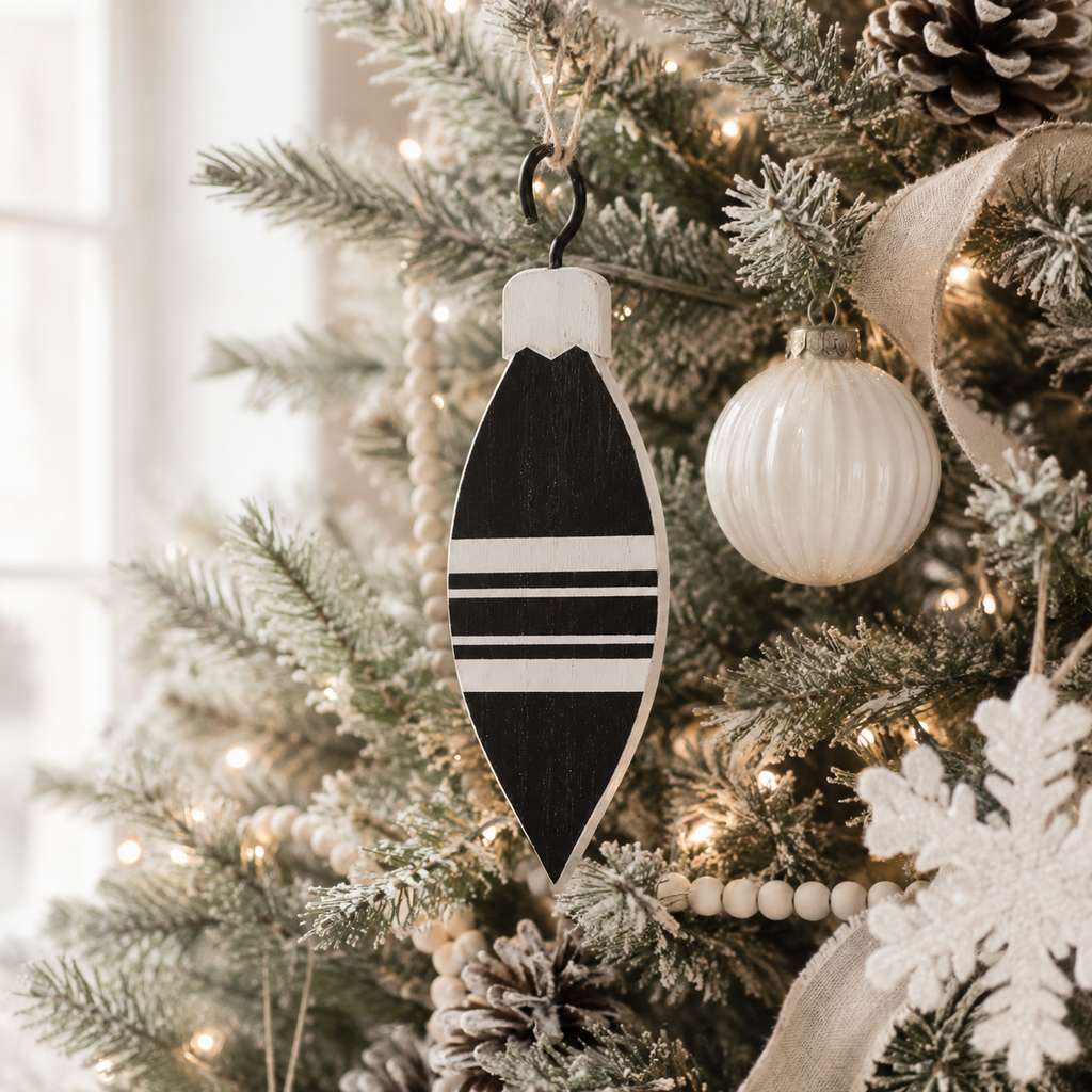 6" Reversible Wood Teardrop Ornament - White and Black