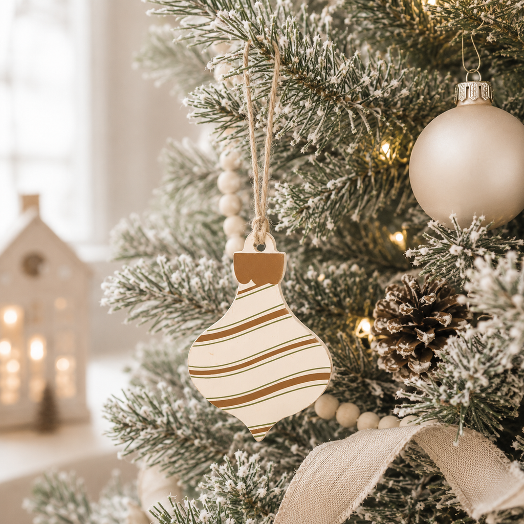 3" Reversible Wood Ornament - Stripe | Multicolor
