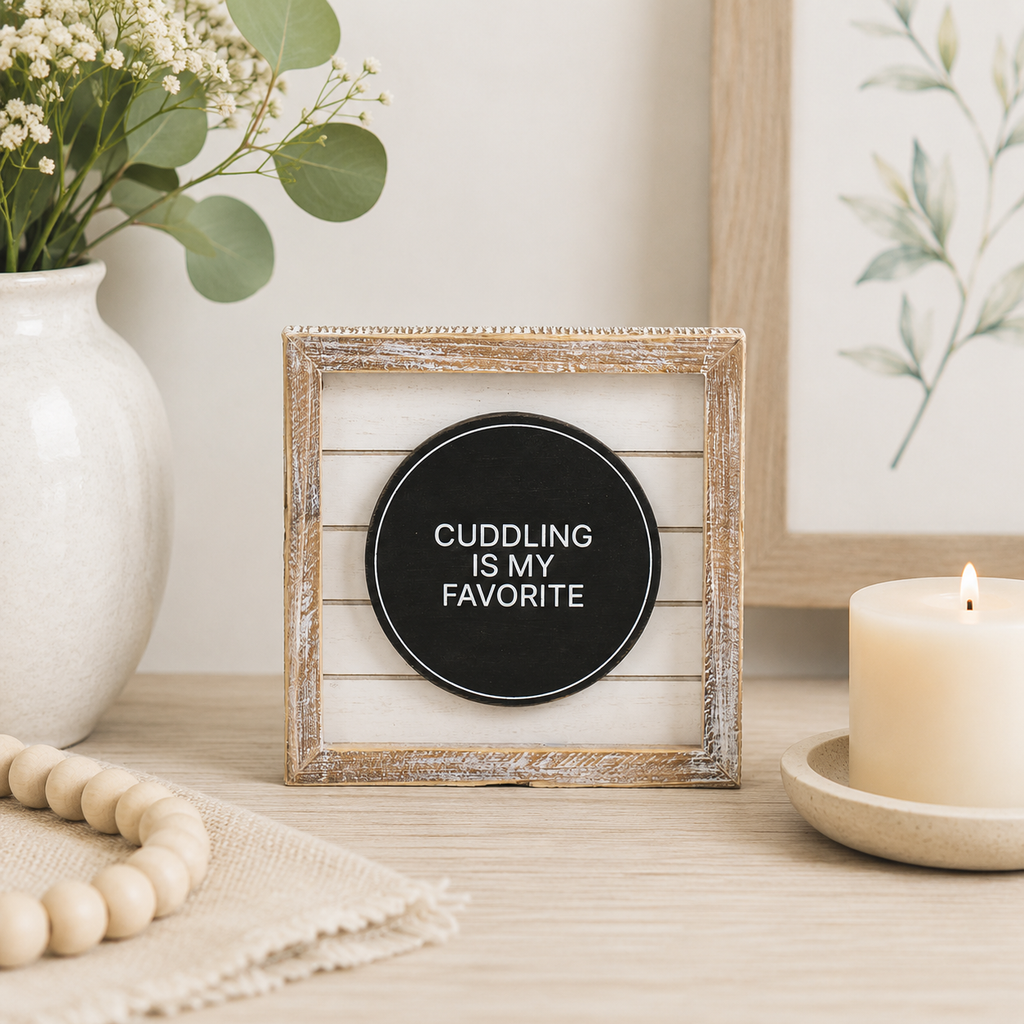 6" Reversible Wood Framed Shiplap Sign - Christmas and Cuddling | White and Black