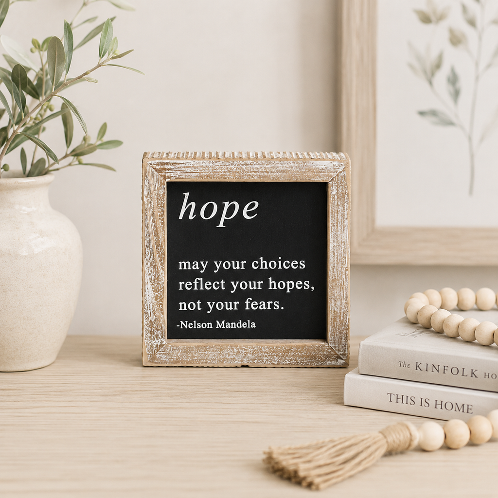 5" Reversible Wood Framed Sign - Hope and Patience | White and Black