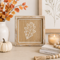 8" Reversible Wood Frame Sign - Leaf and Jack O Lantern | Natural, White and Black