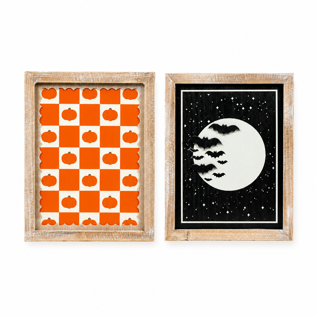 10" x 13" Reversible Wood Frame Sign - Moon and Pumpkin | Multicolor