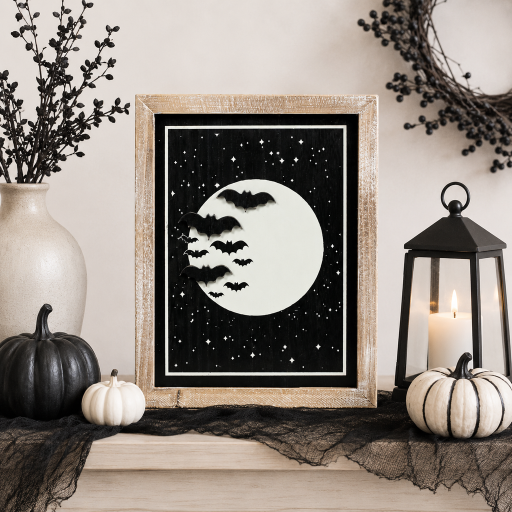 10" x 13" Reversible Wood Frame Sign - Moon and Pumpkin | Multicolor