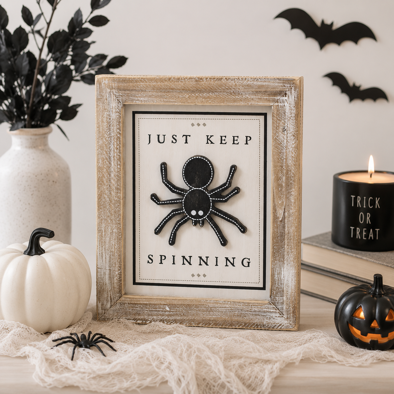 10" x 12" Reversible Wood Framed Sign - Just Keep Spinning and Pumpkin Kisses | Multicolor