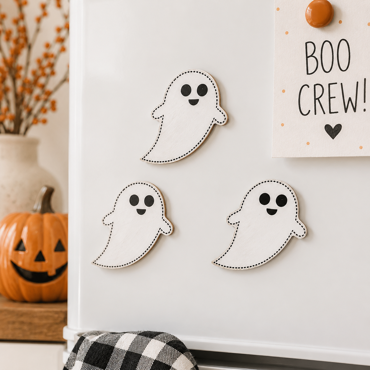 3" Wood Magnet Set of 3 - Ghosts | White and Black