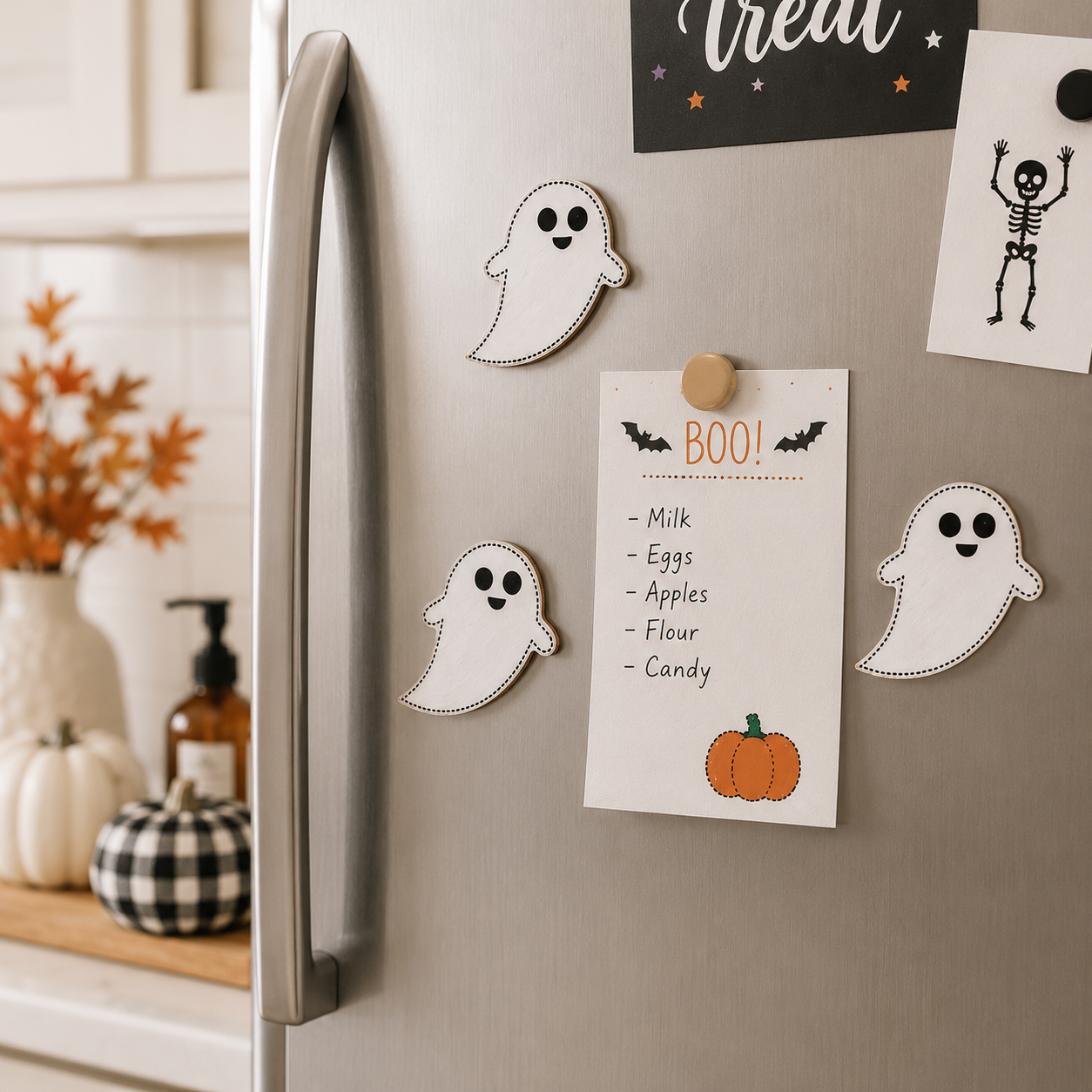 3" Wood Magnet Set of 3 - Ghosts | White and Black