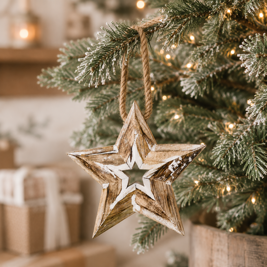 8" Mango Wood Hanging Star - Natural