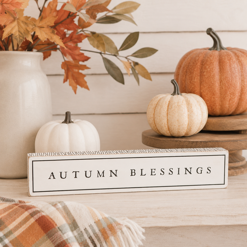 13" Reversible Wood Brick - Halloween and Autumn | White and Black