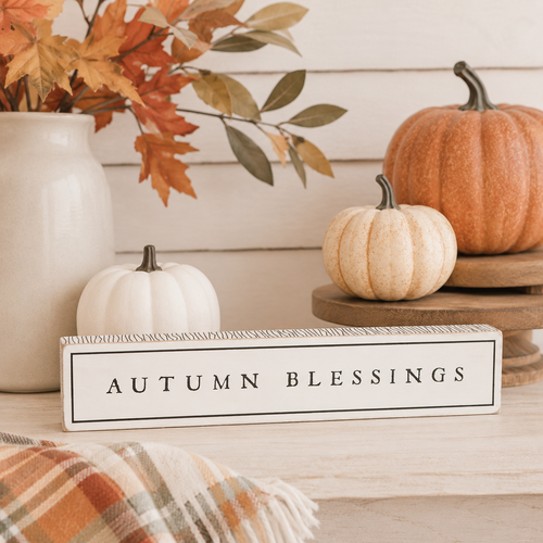 13" Reversible Wood Brick - Halloween and Autumn | White and Black