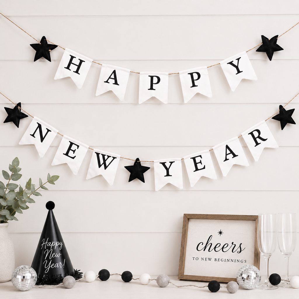 38" Garland Set - Happy New Year | Black and White (Set of 2)