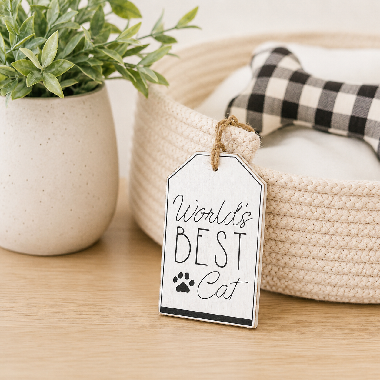 5" Reversible Wood Tag - World's Best Pet | White and Black
