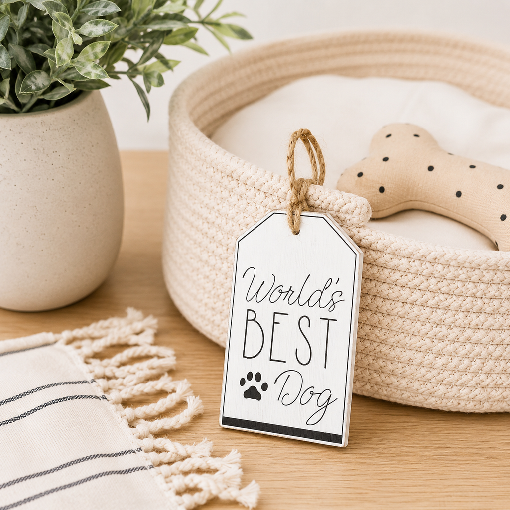 5" Reversible Wood Tag - World's Best Pet | White and Black